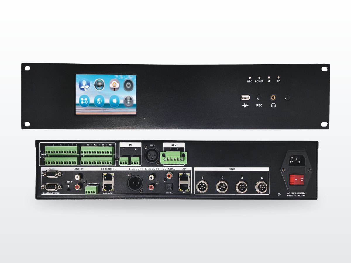 ENT-CFH16 digital conference system control unit, front and rear panels
